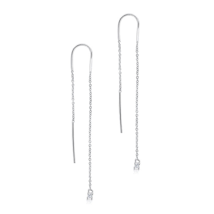 Sterling Silver Long Chain Zirconia Thread Through Earring