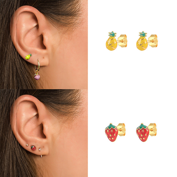 Kids  Silver Strawberry Fruit Stud Earrings