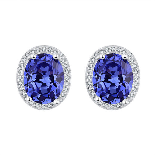 Royal Blue Oval Zirconia Stud Earrings