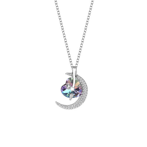 Collier avec cristaux autrichiens, amour, cœur, lune, zircone cubique