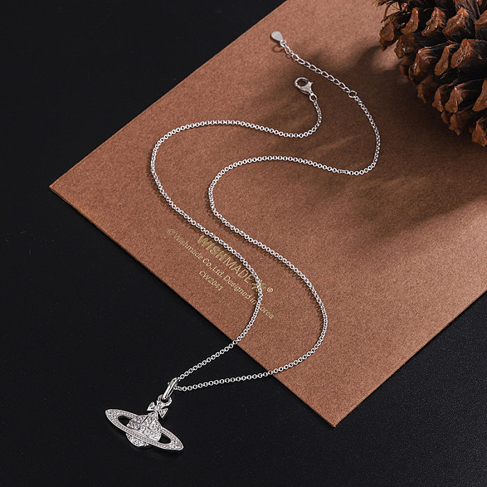 Silver A Zirconia Saturn Pendant Necklaces