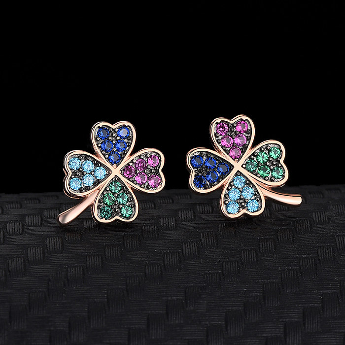 Colorful Cubic Zirconia Clover Stud Earring