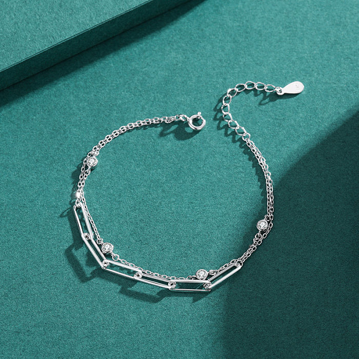 Sterling Silver Zirconia Layered Chain Bracelets
