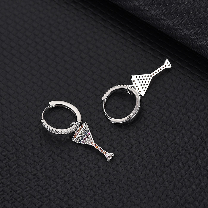 Silver Cubic Zirconia Cocktail Cup Hoop Earring