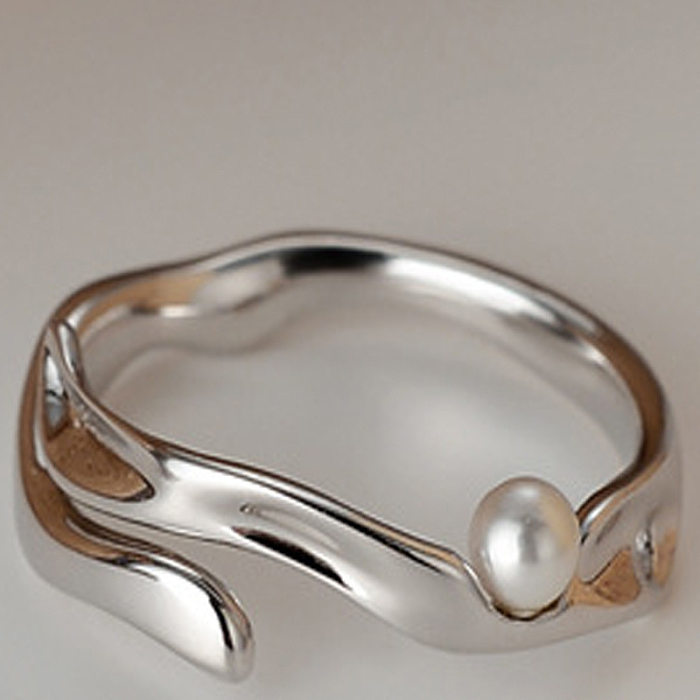 S Offene Ringe aus Sterlingsilber mit unregelmäßigen Perlen