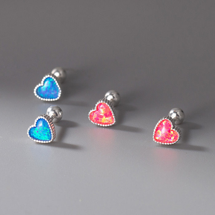 Mini Opal Heart Screw Back Earring