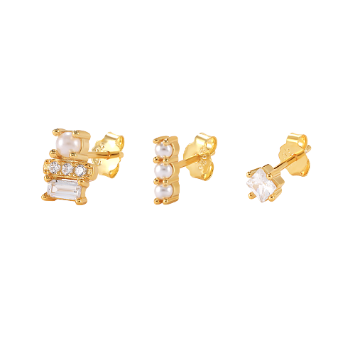pcs Ensemble de boucles d'oreilles en argent avec perles en zircone cubique