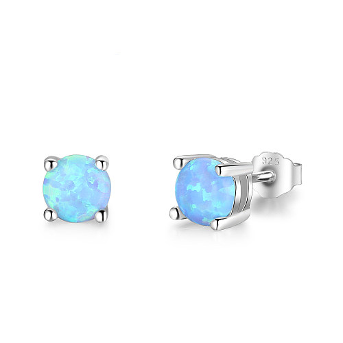 Boucle d'oreille ronde en opale bleue de mm