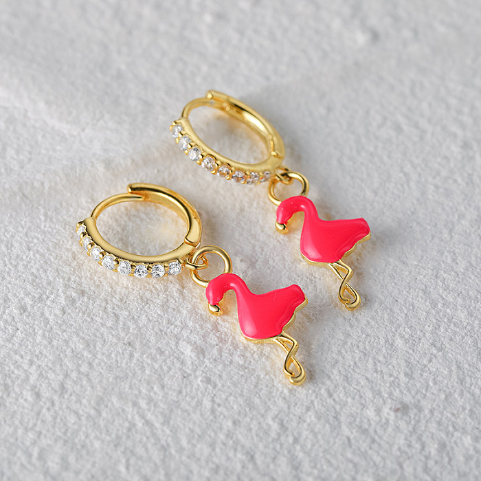 Silver Zirconia Flamingo Hoop Earring