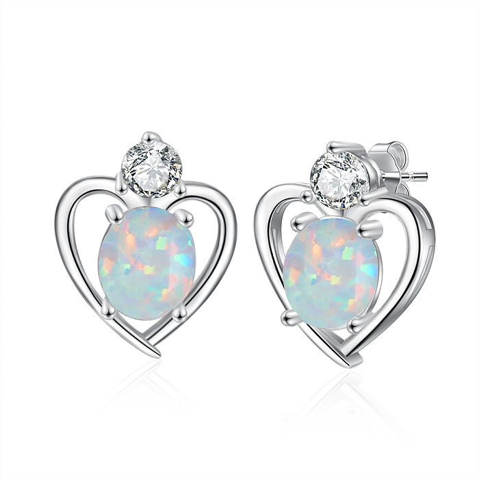 White Heart Opal Stud Earring