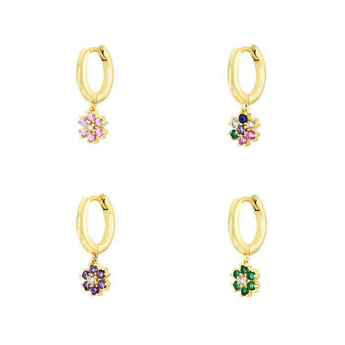 pcs  Sterling Silver Colorful Zirconia Flower Hoop Earring