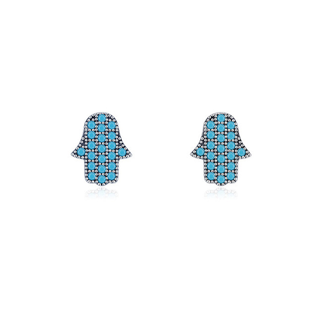 Sterling Silver Turquoise Fatima Hand Stud Earring