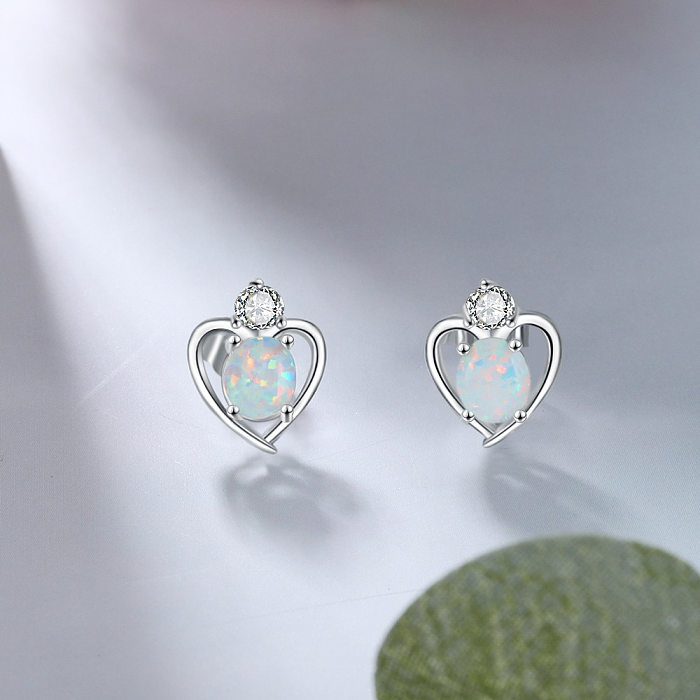 White Heart Opal Stud Earring