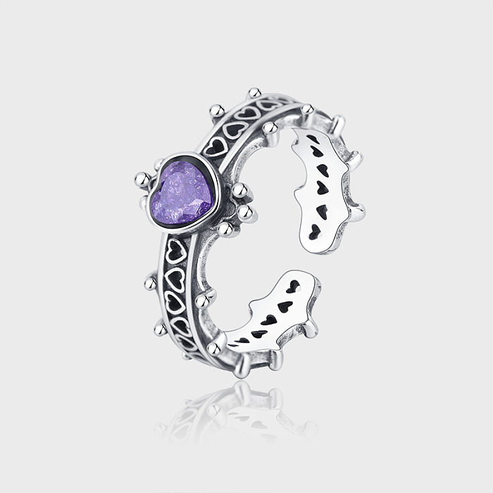 Vintage violette offene Ringe mit Herzkrone und Zirkonia
