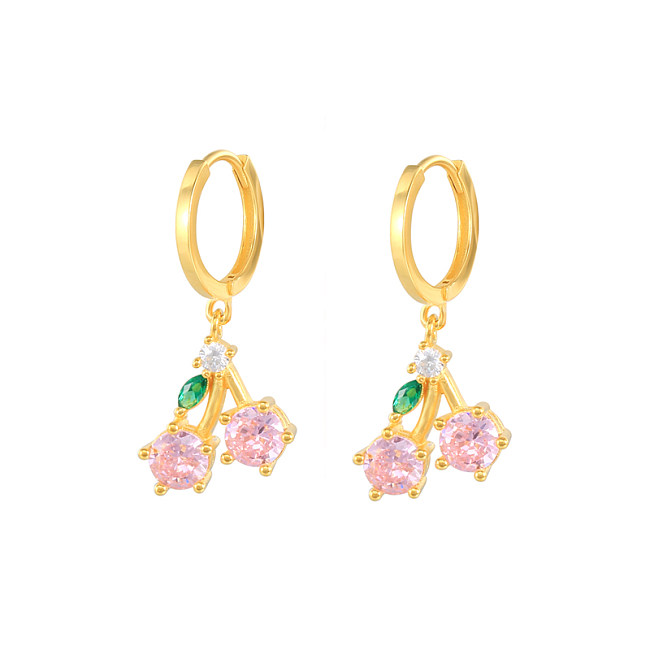 Pendientes de aro infantiles plateados con fruta de cereza