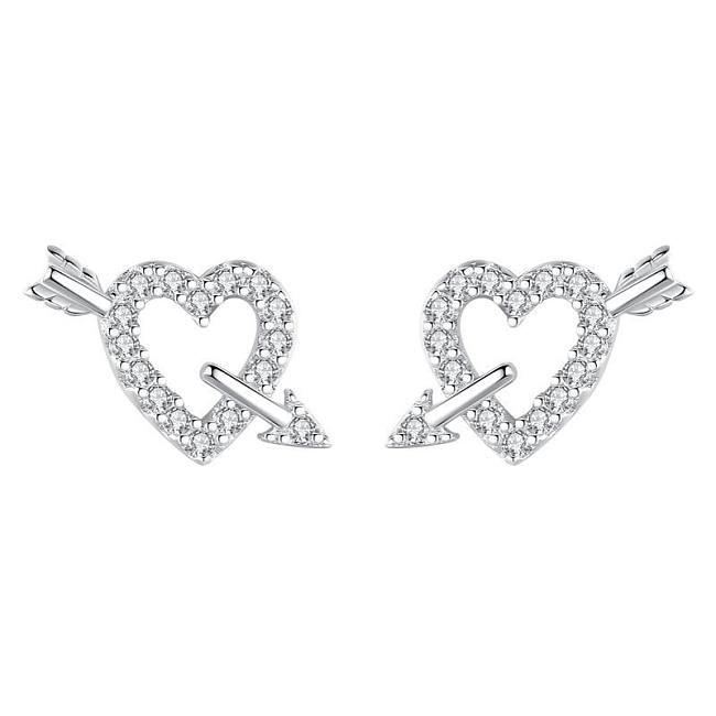 Boucles d'oreilles à tige en forme de cœur et de flèche en argent sterling et zircone