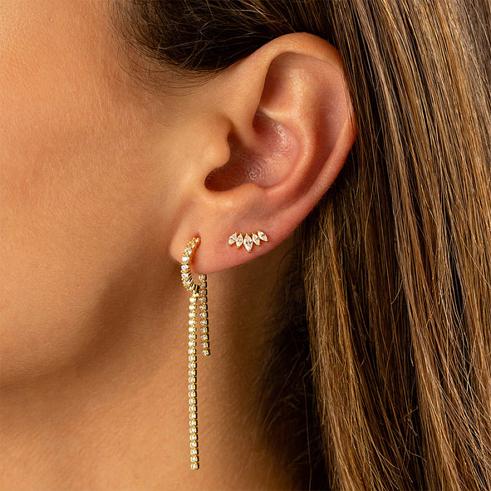 Silver Cubic Zirconia Thread Through Stud Earrings