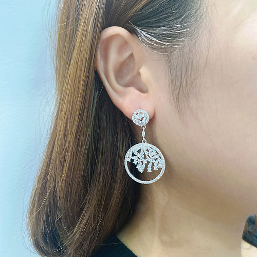 Silver Cubic Zirconia Circle Geometric Stud Earring