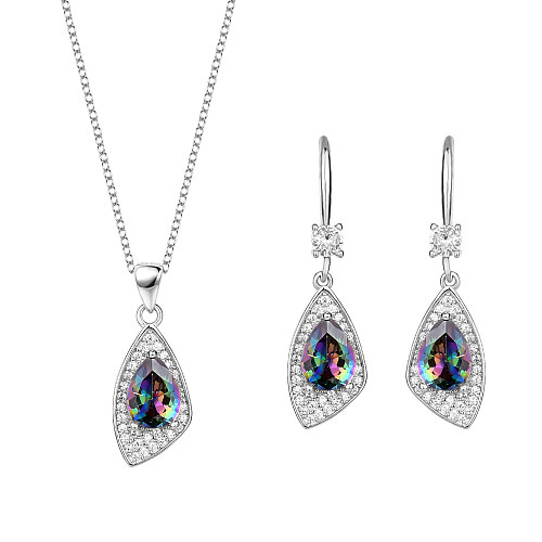 Cubic Zirconia Geometric Pendant Necklace Dangle Earring Set