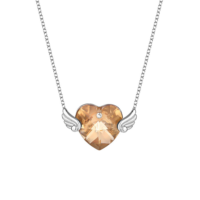 Austrian Crystals Love Heart Cubic Zirconia Wing Necklace