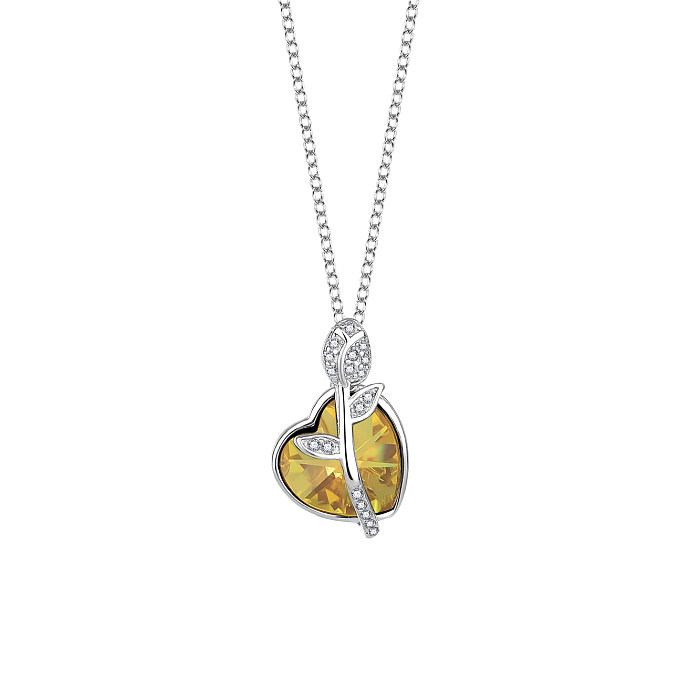 Austrian Crystals Love Heart Cubic Zirconia Rose Necklace