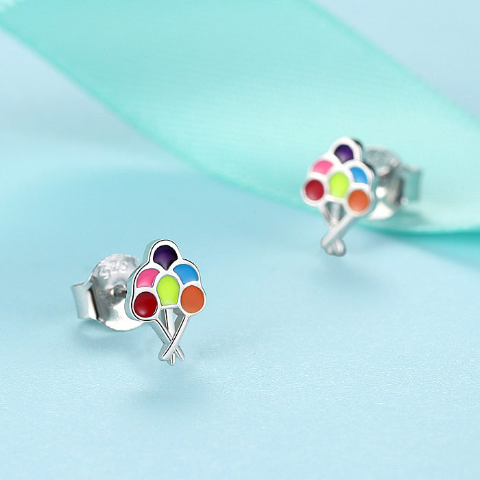 Kids Silver Colorful Ballons Stud Earrings