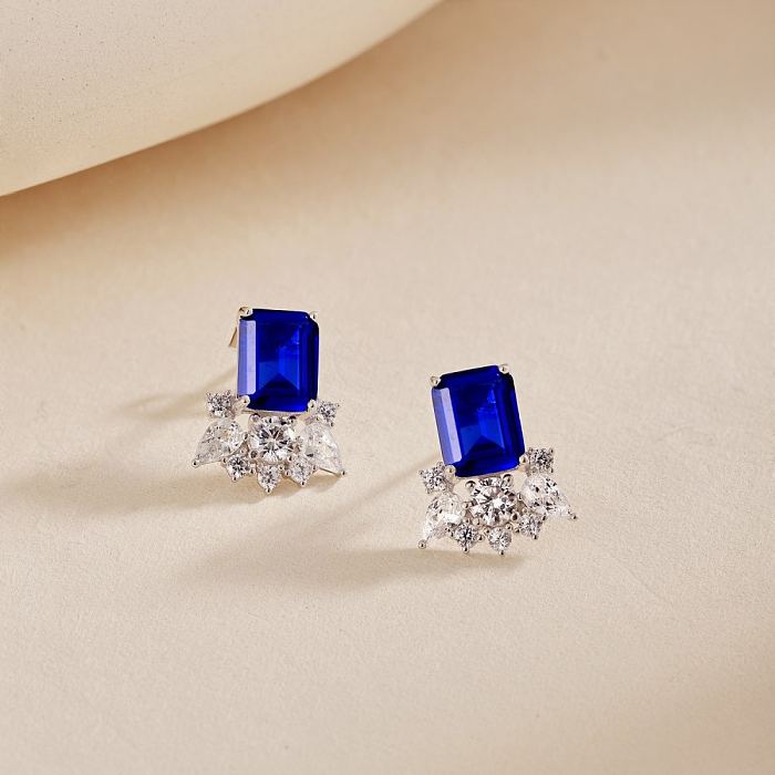 Luxury Zirconia Rectangle Flower Stud Earring