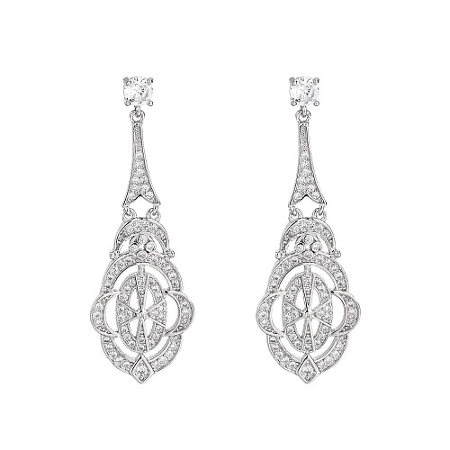 Silver Cubic Zirconia Hollowed-out Stud Earring