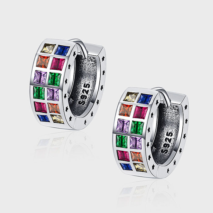 Rainbow Square Zirconia Hoop Earrings