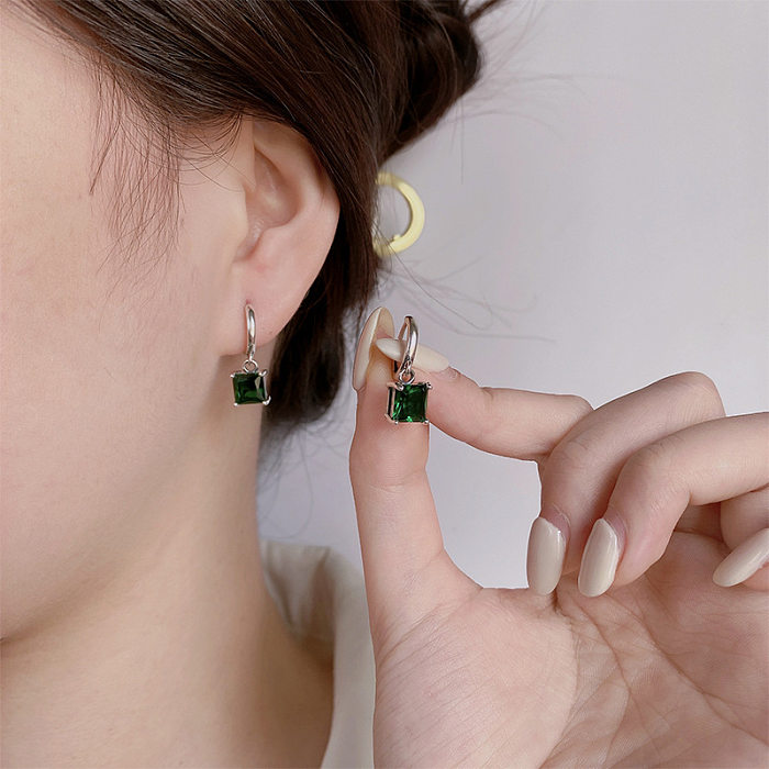 Square Emerald Zirconia Hoop Earrings