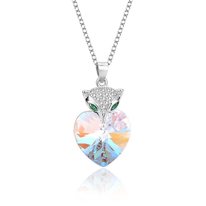 Collier avec pendentif en forme de renard, cristaux autrichiens, cœur d'amour, zircone cubique