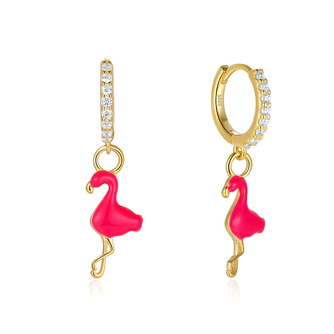 Silver Zirconia Flamingo Hoop Earring