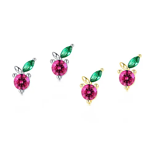 Kids  Silver Zirconia Cherry Stud Earring