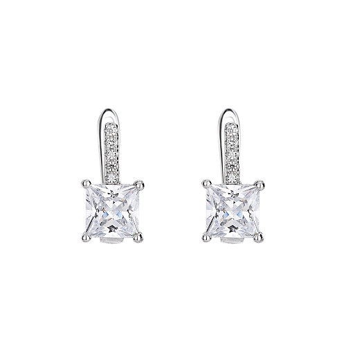 Silver Cubic Zirconia Square Huggie Earring