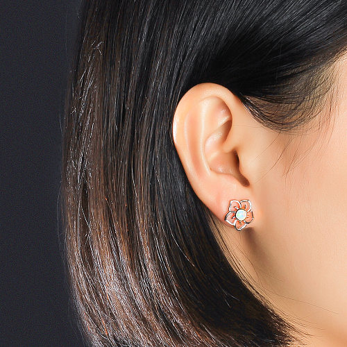 Flower White Opal Stud Earring