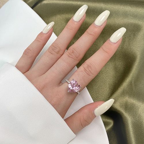 Sterling Silver Pink CZ Love Heart Rings