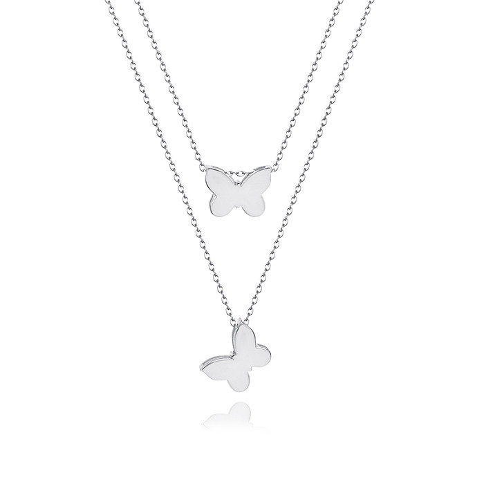 Sterling Silver Circle Butterfly Layered Neckalce