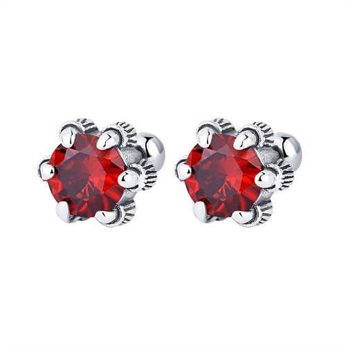 Vintage Red Round Zirconia Screw Back Earrings