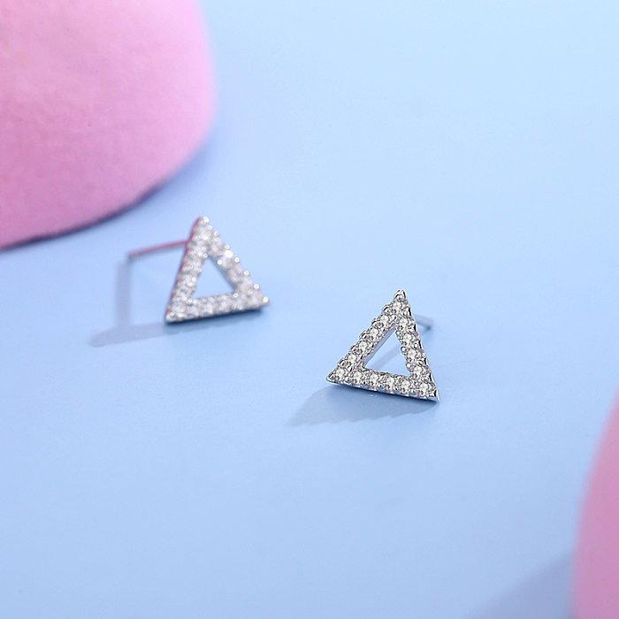 Sterling Silver Zirconia Triangle Stud Earrings