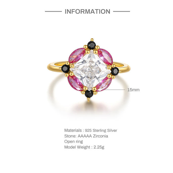 Silver Square Zirconia Open Band Ring