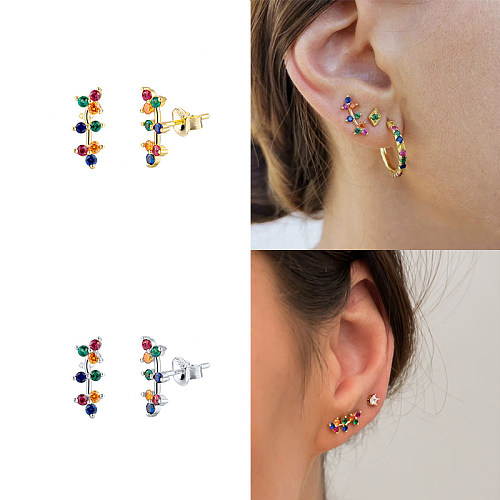 Colorful Cubic Zirconia Silver Line Stud Earrings