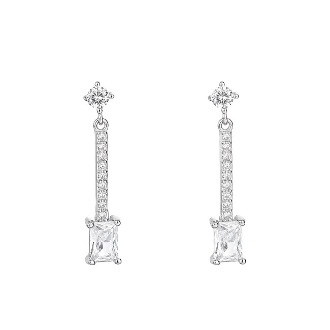 Silver Cubic Zirconia Rectangle Stud Earring