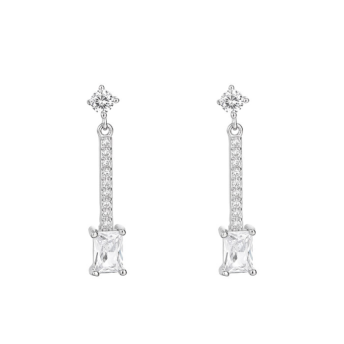 Silver Cubic Zirconia Rectangle Stud Earring