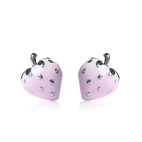 Rosa Erdbeer-Ohrringe aus Sterlingsilber