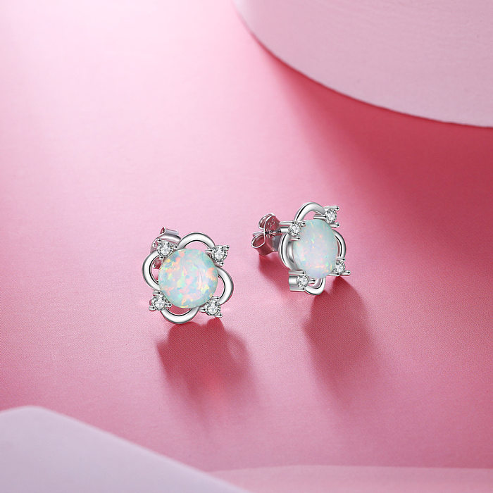 Zirconia Opal Flower Stud Earring