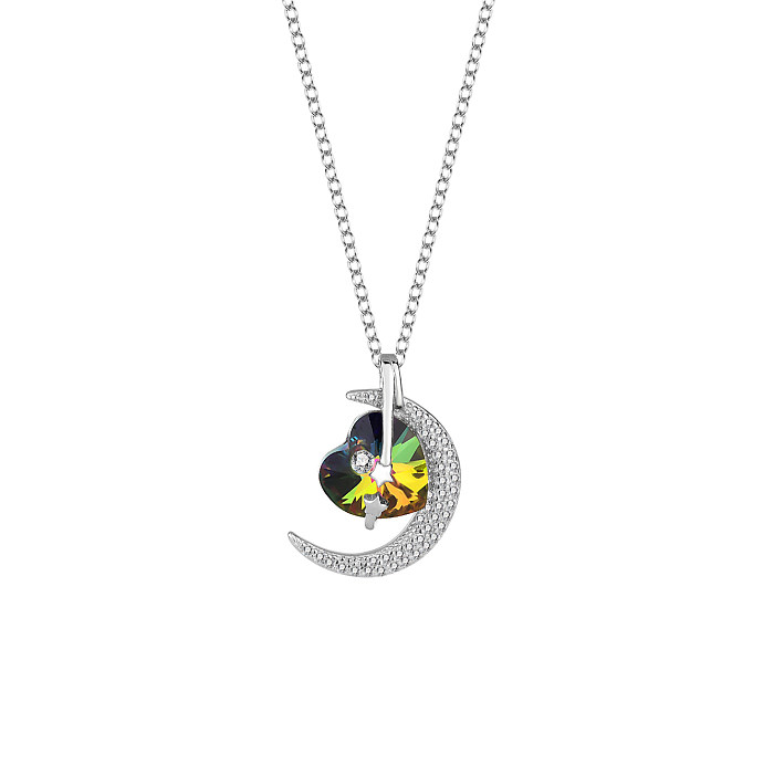 Collier avec cristaux autrichiens, amour, cœur, lune, zircone cubique