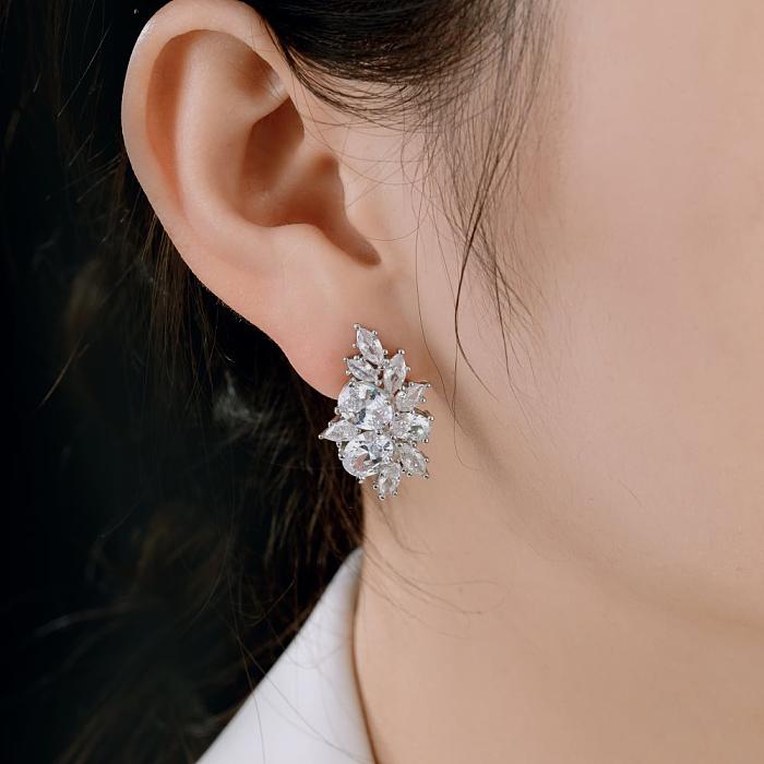 Luxury Oval Zirconia Flower Stud Earring
