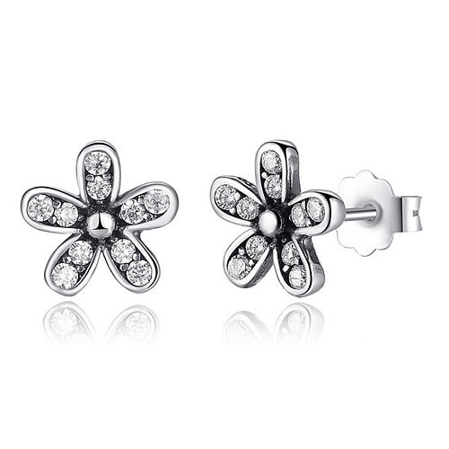 Sterling Silver Zirconia Flowers Stud Earrings