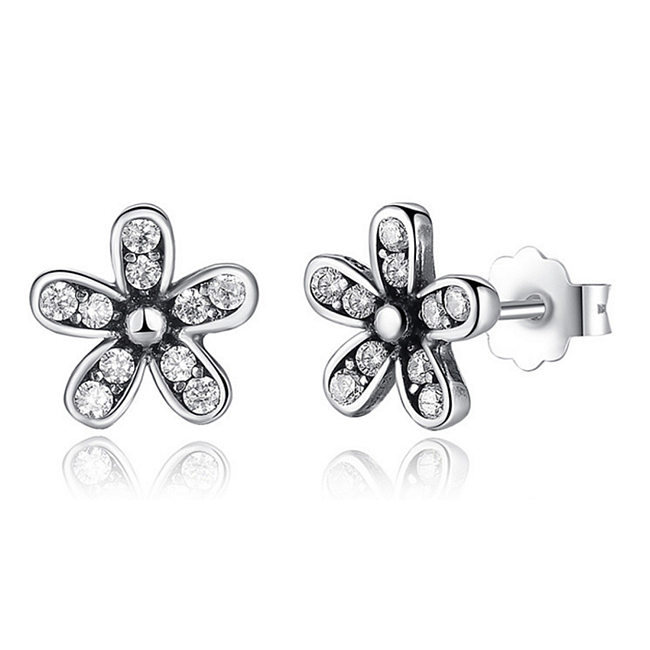 Boucles d'oreilles à tige en argent sterling avec fleurs et zircones
