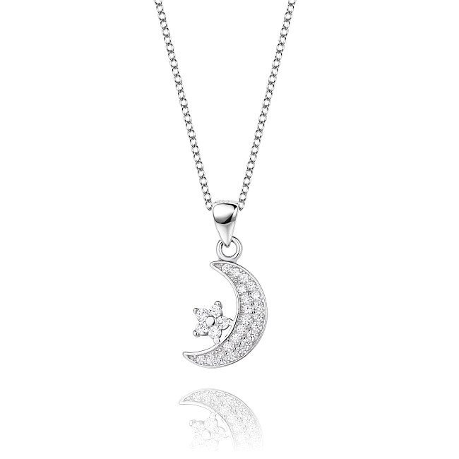 Silver Cubic Zirconia Star Moon Necklace